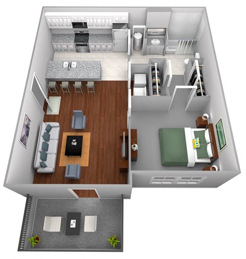Floor plan for 1 bed, 1 bath, 720 sqft